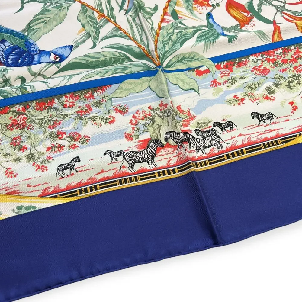 Hermes Paris Tropiques 90 Silk Carre Scarf Blue Tropical Bird 35 Square France - Picture 12 of 16